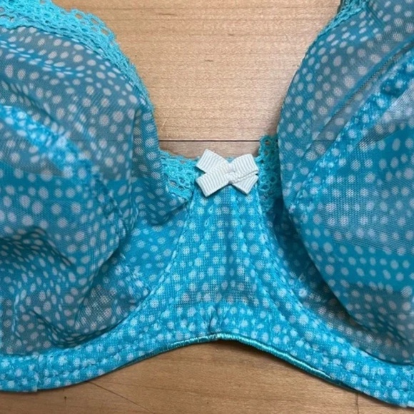 Freya Summer Haze Bra Size 30DDD NWT Semi Sheer with Lace Blue and White - Picture 5 of 8